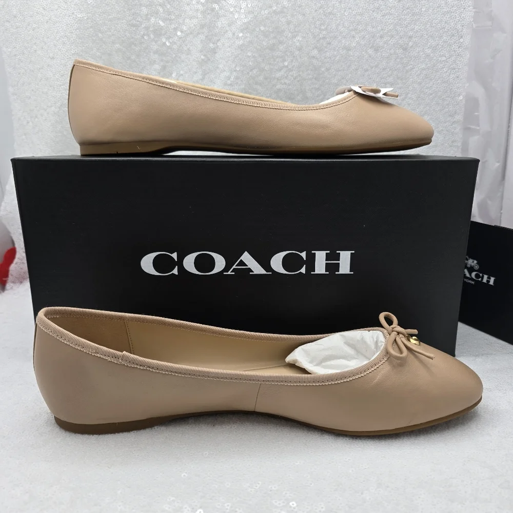 Coach Abigail Smooth Leather Ballet Flats Classic Casual Neutral Beechwood 9.5